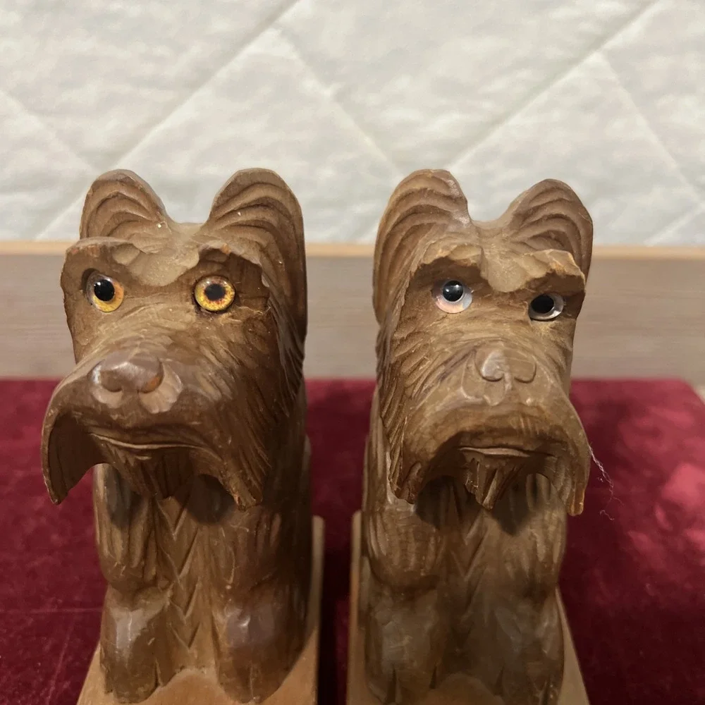 Vtg Terrier Dog Carved‎ Wood Bookends Made in Japan